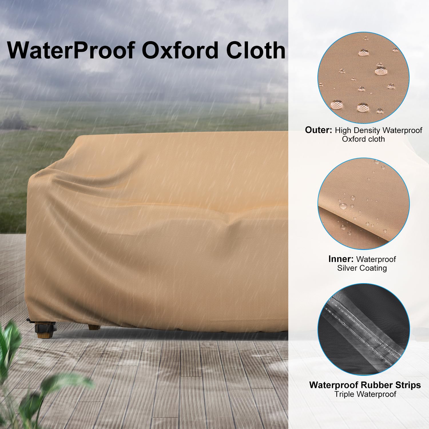 Mrrihand funda colocada en sofá de patio, aspecto ordenado y protección clara