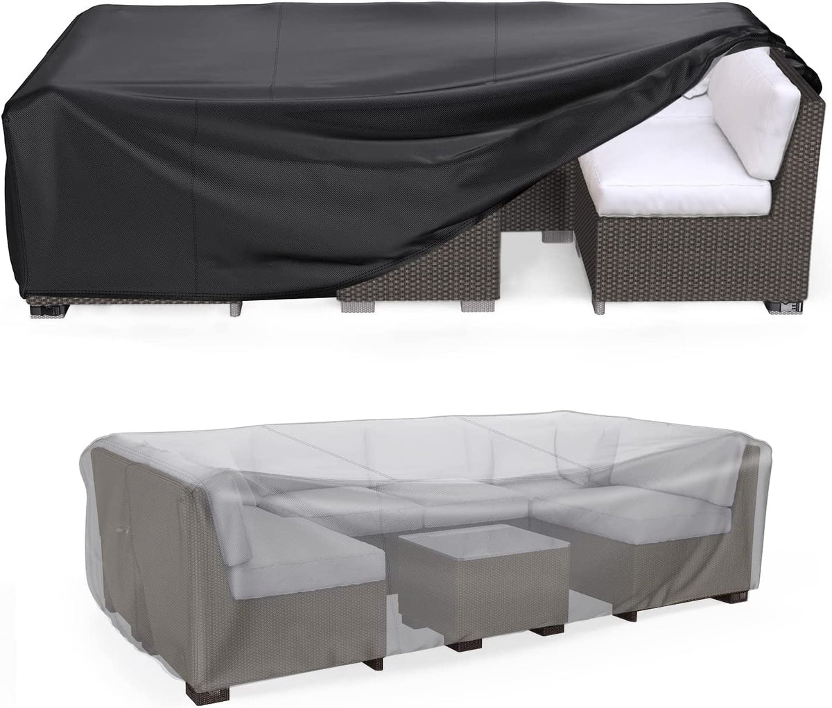 Mrrihand funda de patio frontal mostrando cobertura completa y protección contra lluvia