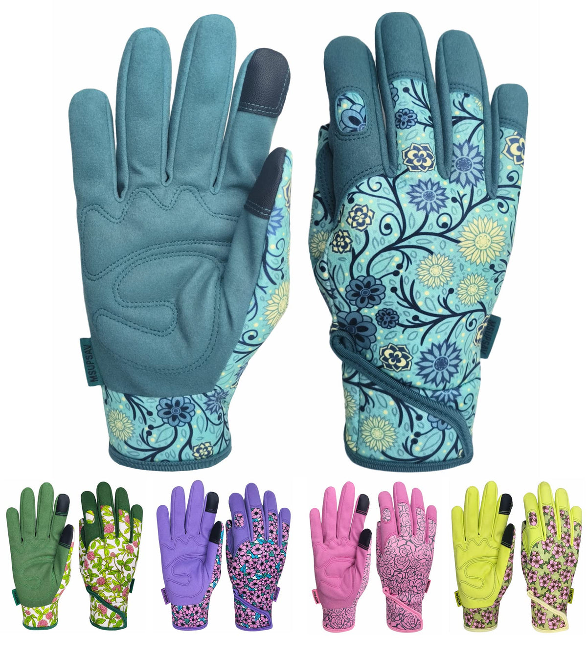 MSUPSAV vista frontal de guantes azul lago con ajuste cómodo