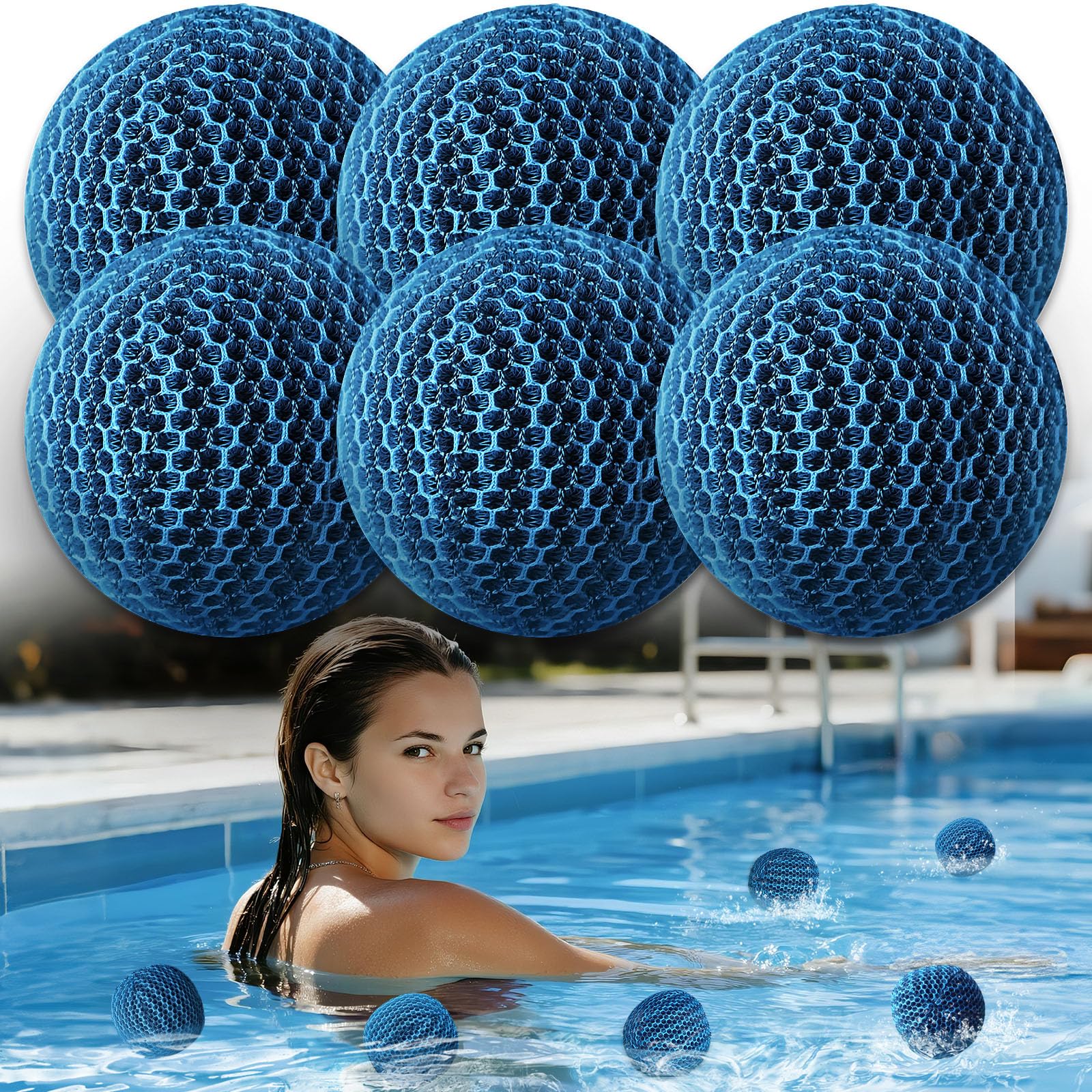 MTWEAR vista frontal del empaque con las 6 bolas absorventes manteniendo el spa limpio