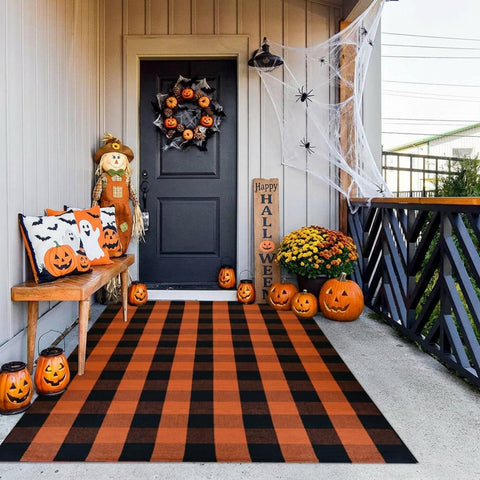 MUBIN alfombra frontal buffalo plaid naranja y negro, añade calidez