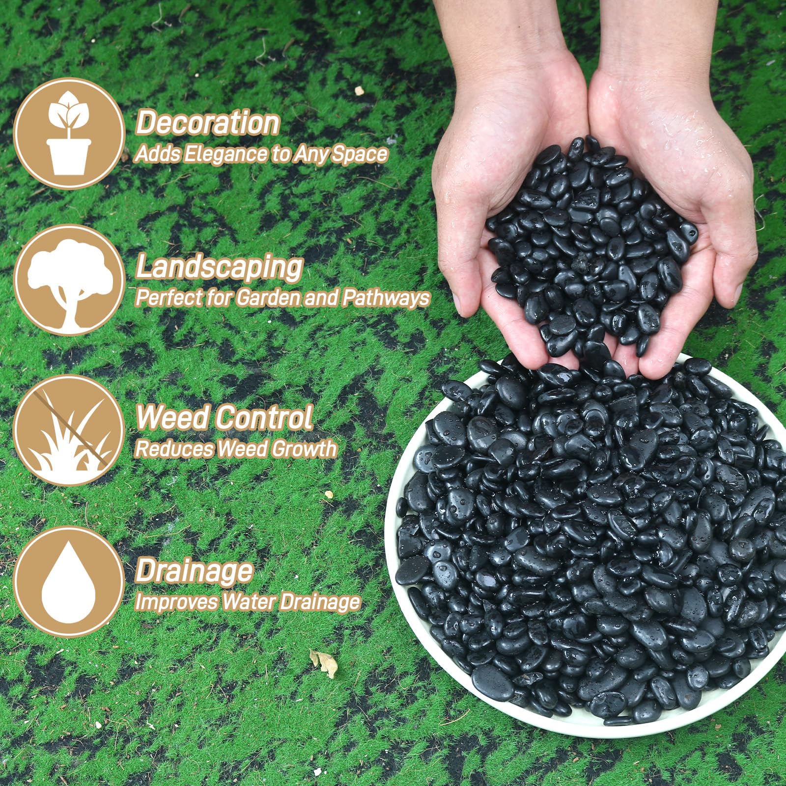 Mulctun piedras sobre maceta, embellecen y protegen el sustrato de plantas