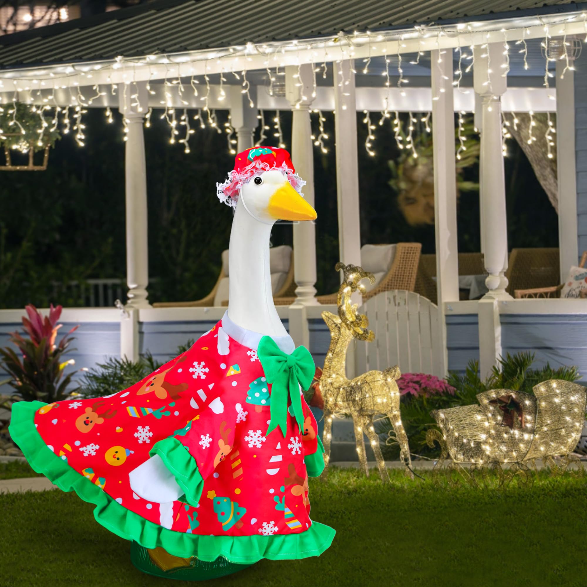 Muximud falda con motivos navideños que añade carácter al ganso de jardín