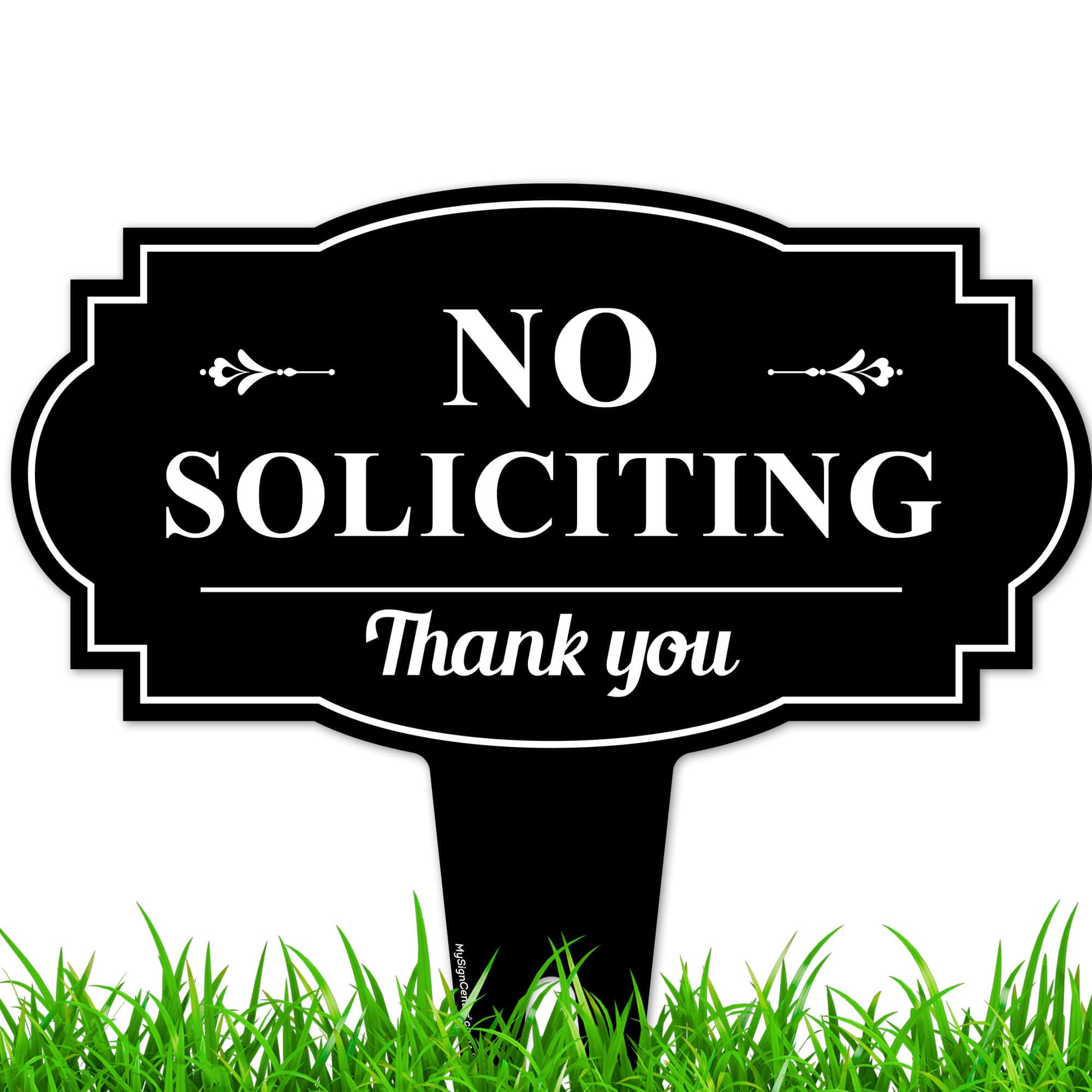 My Sign Center vista frontal señal No Soliciting, comunicación clara y profesional