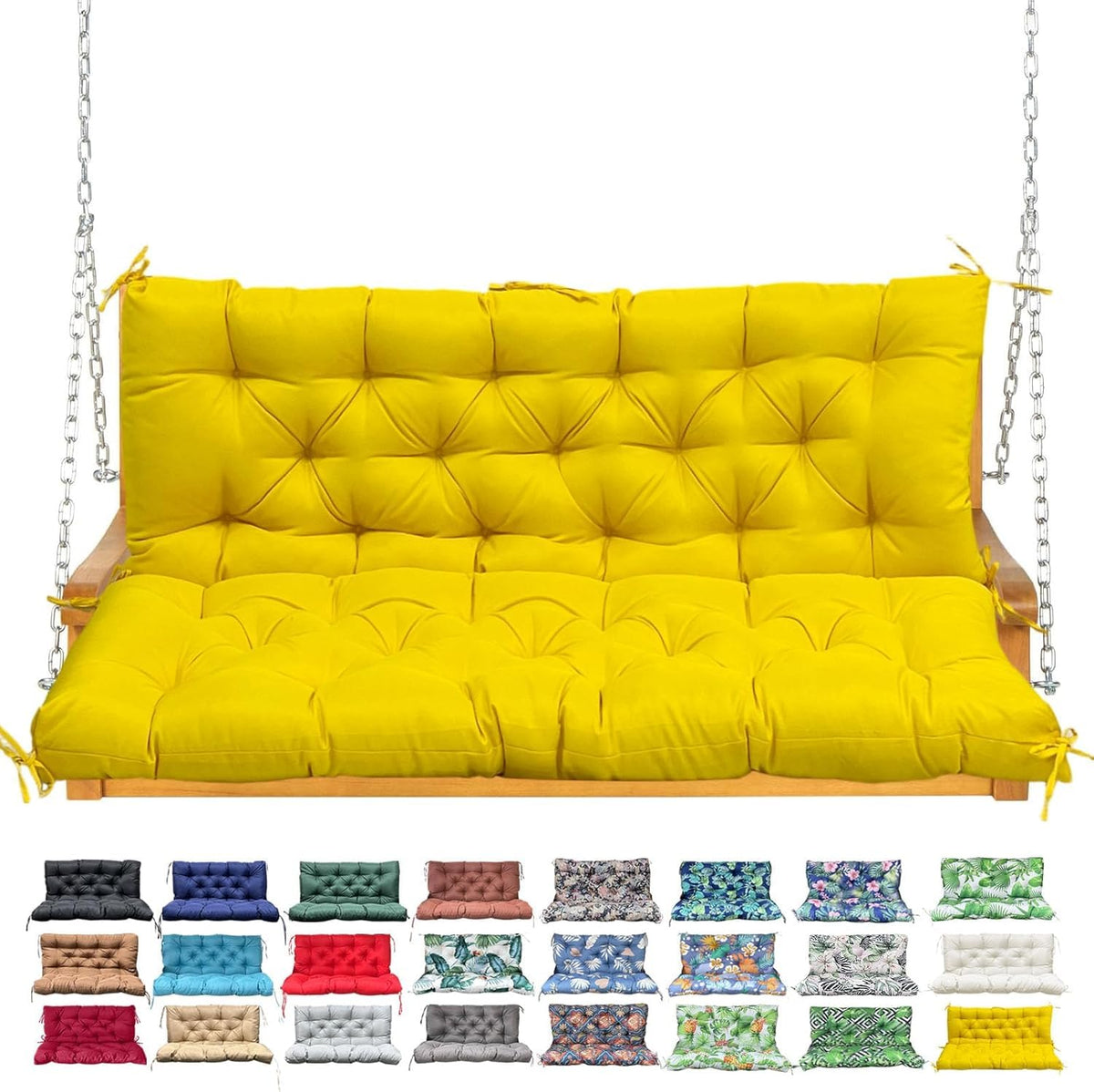 NANGELRN vista frontal del cojín amarillo para columpio con respaldo y confort
