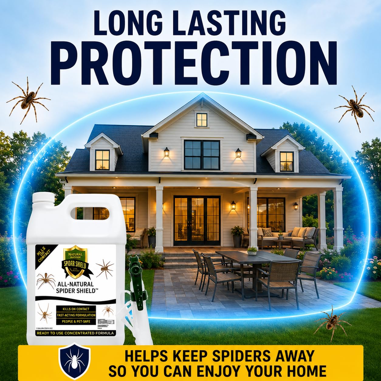 Natural Armor aplicando en zócalos interiores para eliminar y repeler arañas eficazmente