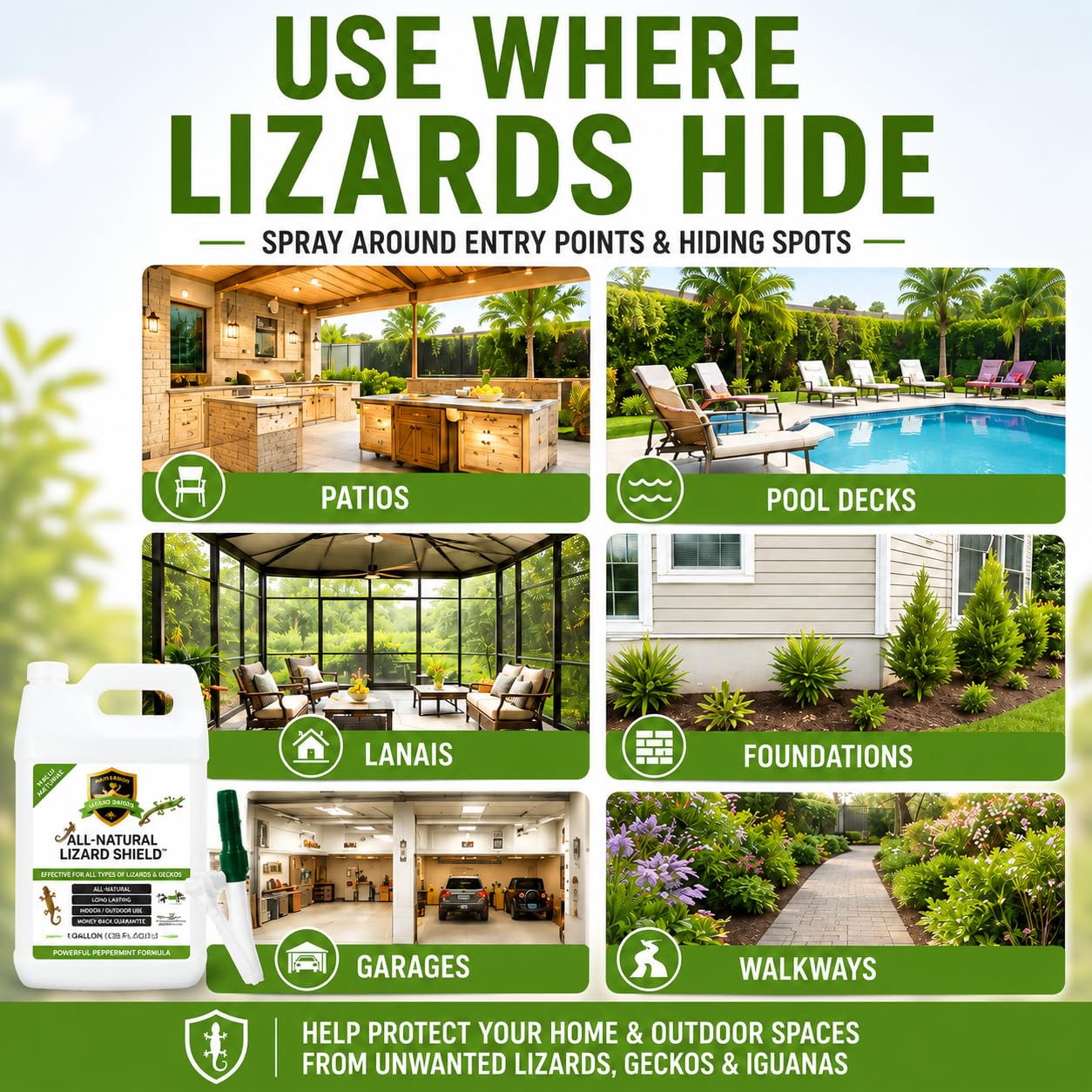 Natural Armor en uso aplicando en patio para crear barrera contra reptiles