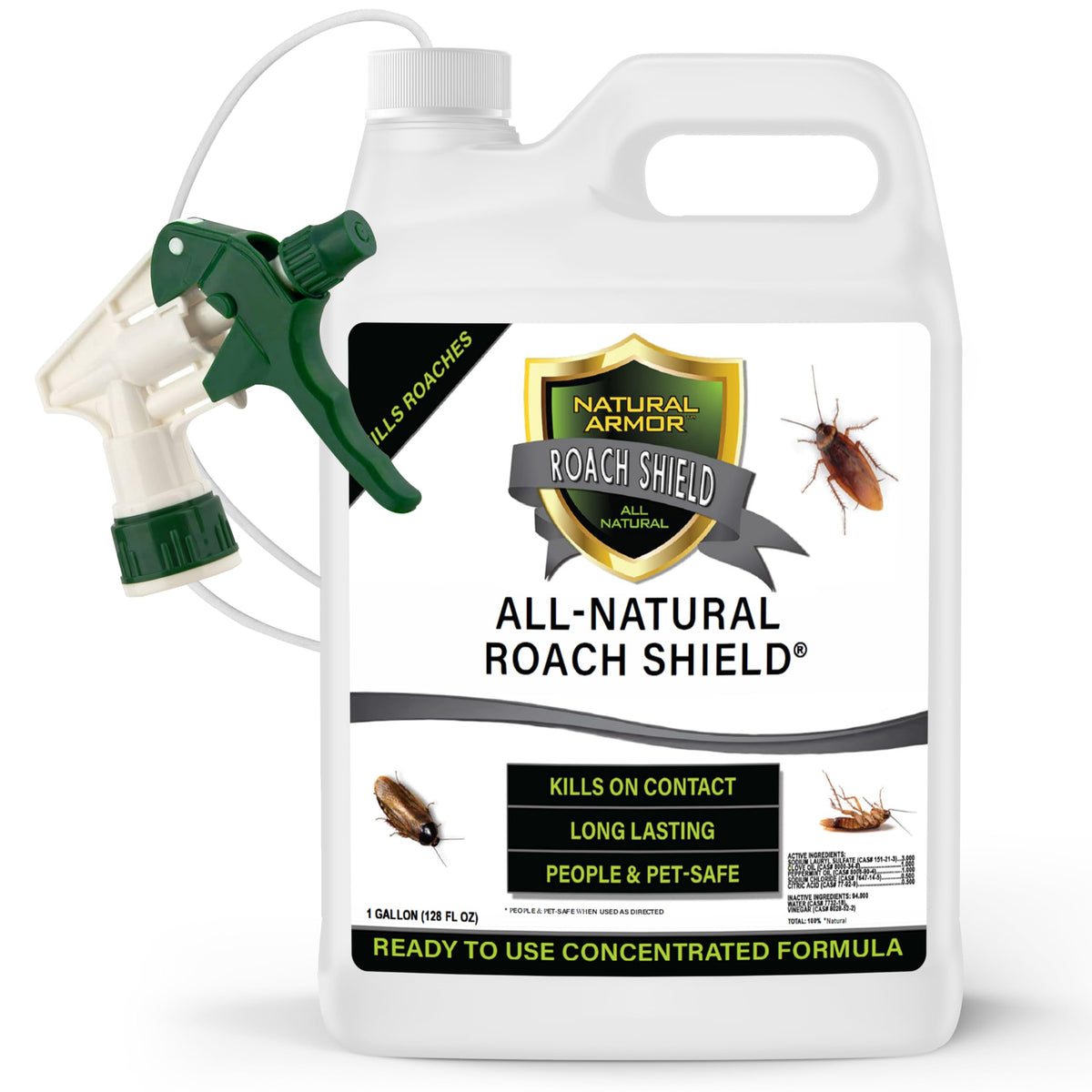 Natural Armor envase frontal de 128 oz mostrando etiqueta y gatillo, protección práctica