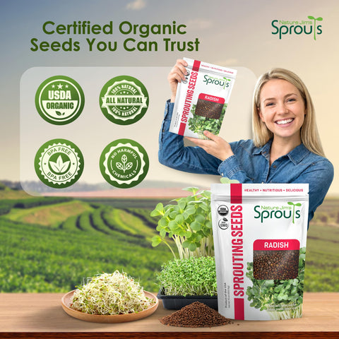 Nature Jim's Sprouts brotes de rábano servidos en ensalada, sabor y estética