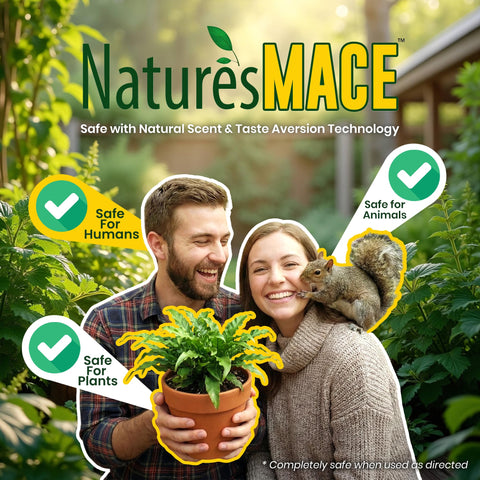 Nature's MACE botella junto a regla para comparar tamaño, claro volumen útil