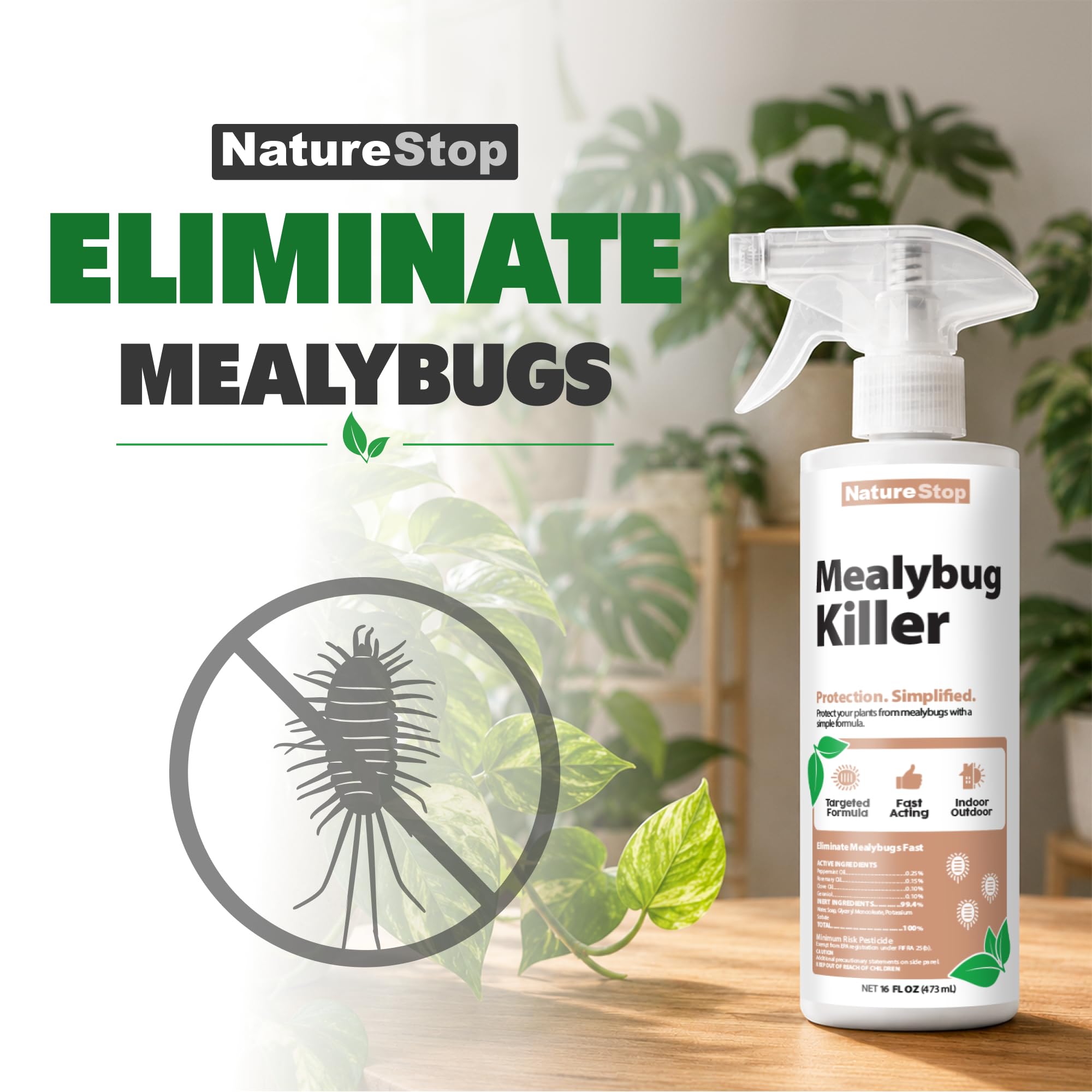 NatureStop rociador y etiqueta legible con instrucciones para aplicación segura