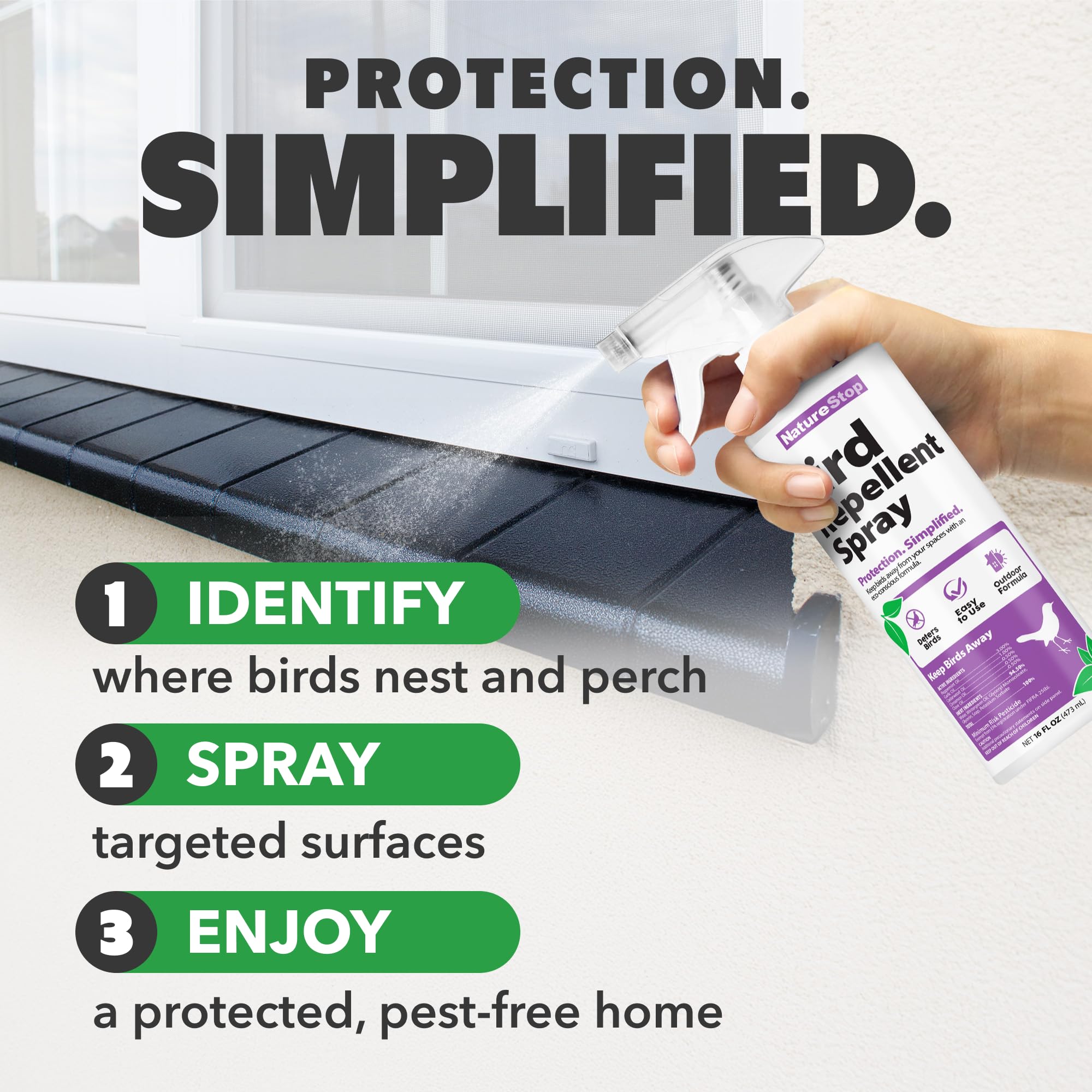 NatureStop etiqueta con instrucciones y beneficios claros