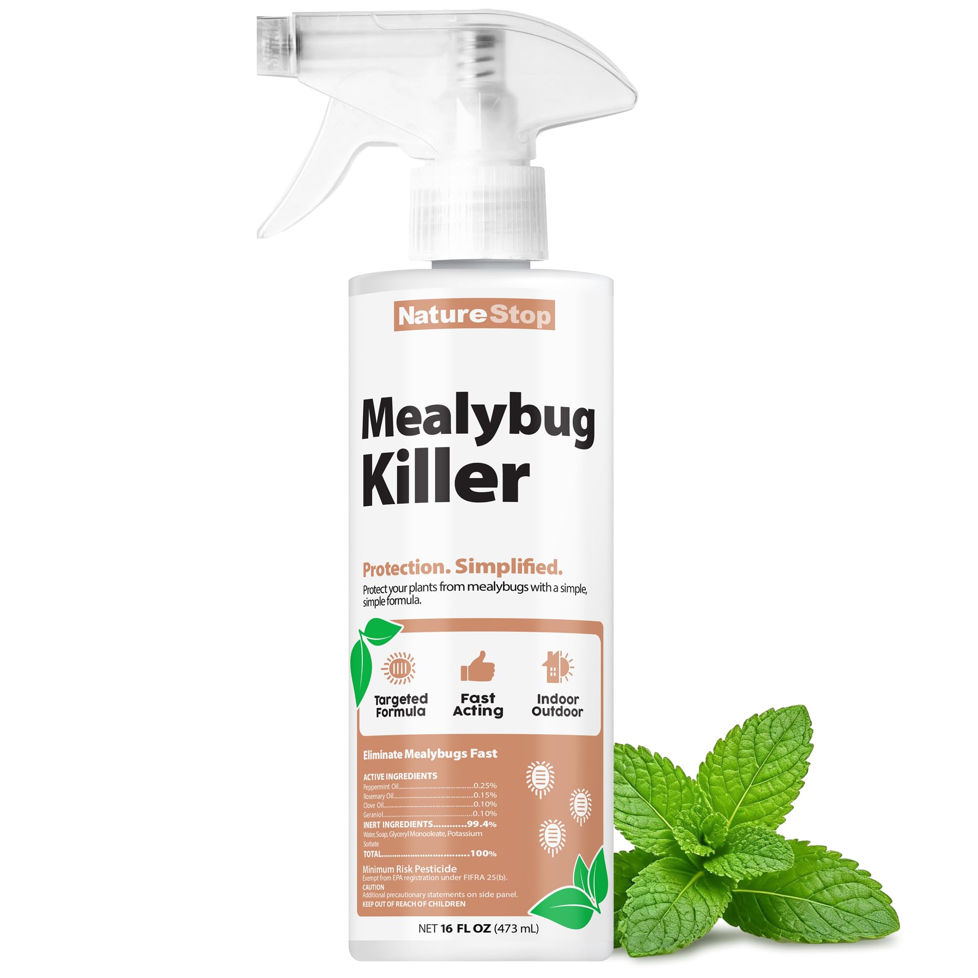 NatureStop envase frontal mostrando 16oz y diseño claro para identificación rápida