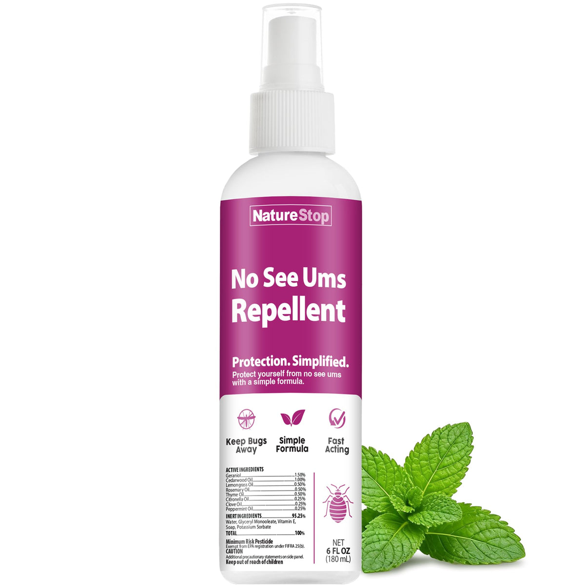 NatureStop frente del envase 6 oz mostrando diseño y tamaño práctico
