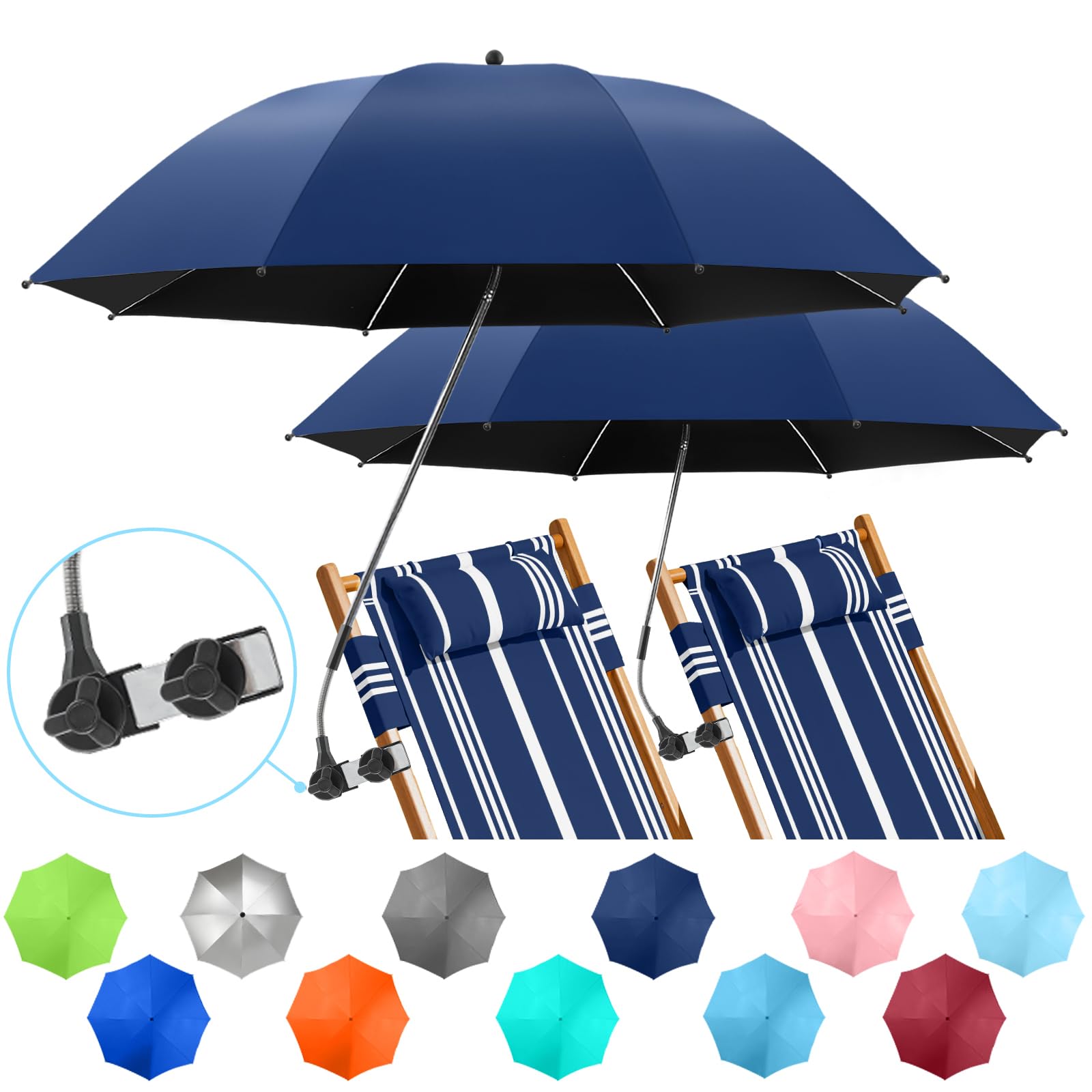 NBtoUS vista frontal del pack de 2 sombrillas mostrando color ink blue y forma