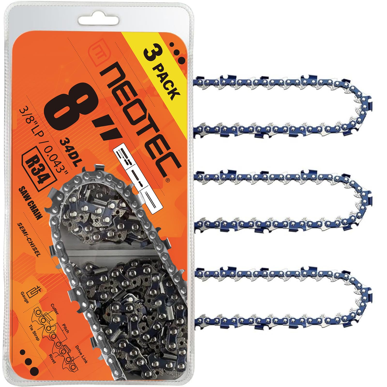 NEO-TEC paquete frontal de tres cadenas mostrando compatibilidad y ahorro