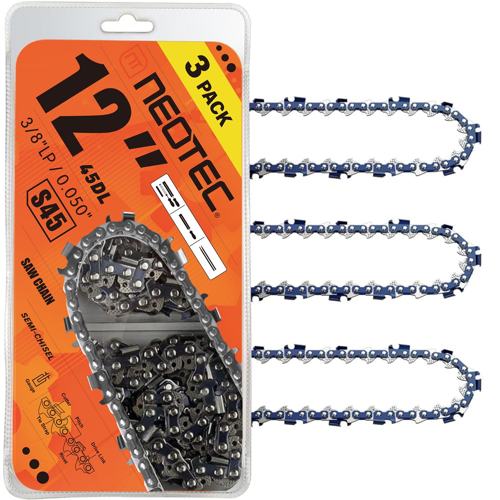 NEO-TEC empaque frontal mostrando 3 cadenas, preparación y ahorro