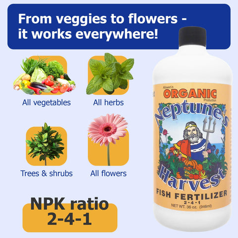 Neptune's Harvest aplicación en hojas con pulverizador, mejora absorción foliar