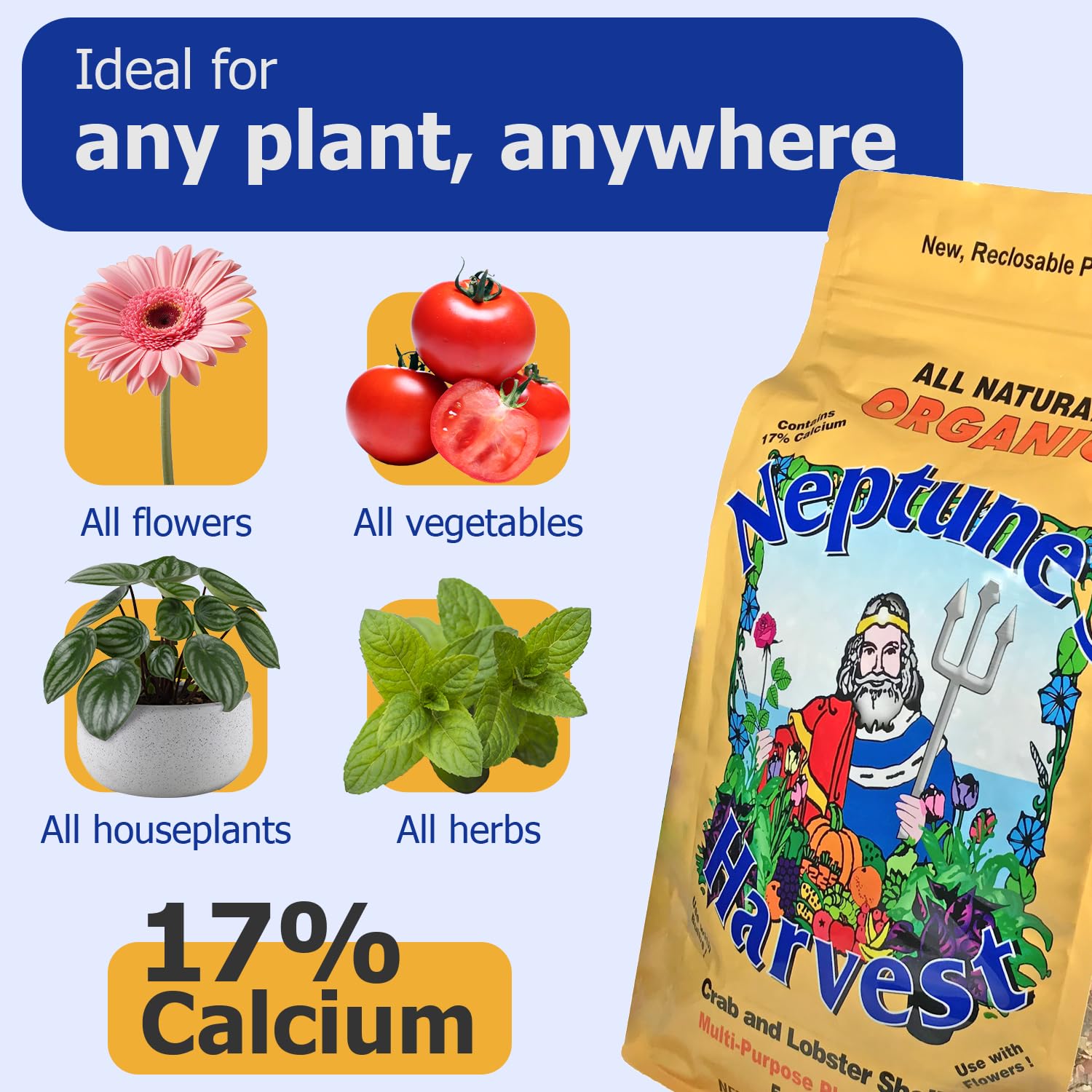 Neptune's Harvest aplicación en cama de jardín promoviendo suelo saludable