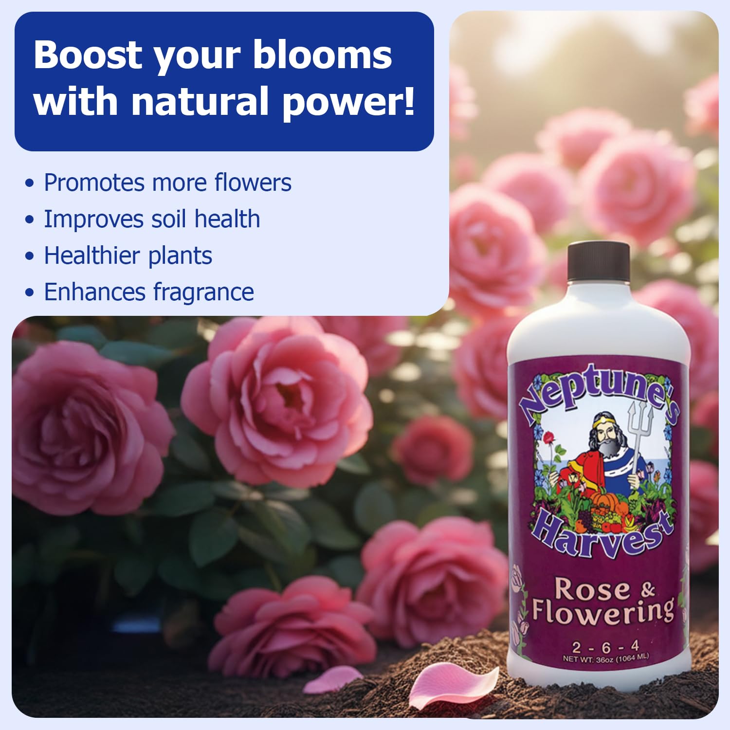 Neptune's Harvest etiqueta con ingredientes naturales destacando transparencia