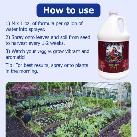 Neptune's Harvest etiqueta con lista de ingredientes naturales y beneficios del producto