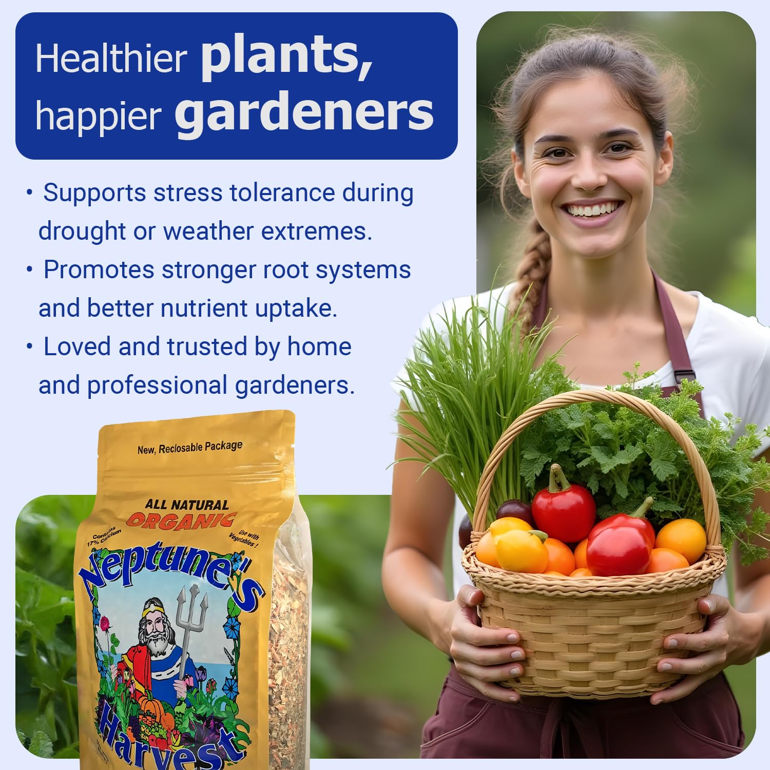 Neptune's Harvest etiqueta con panel nutricional destacando minerales