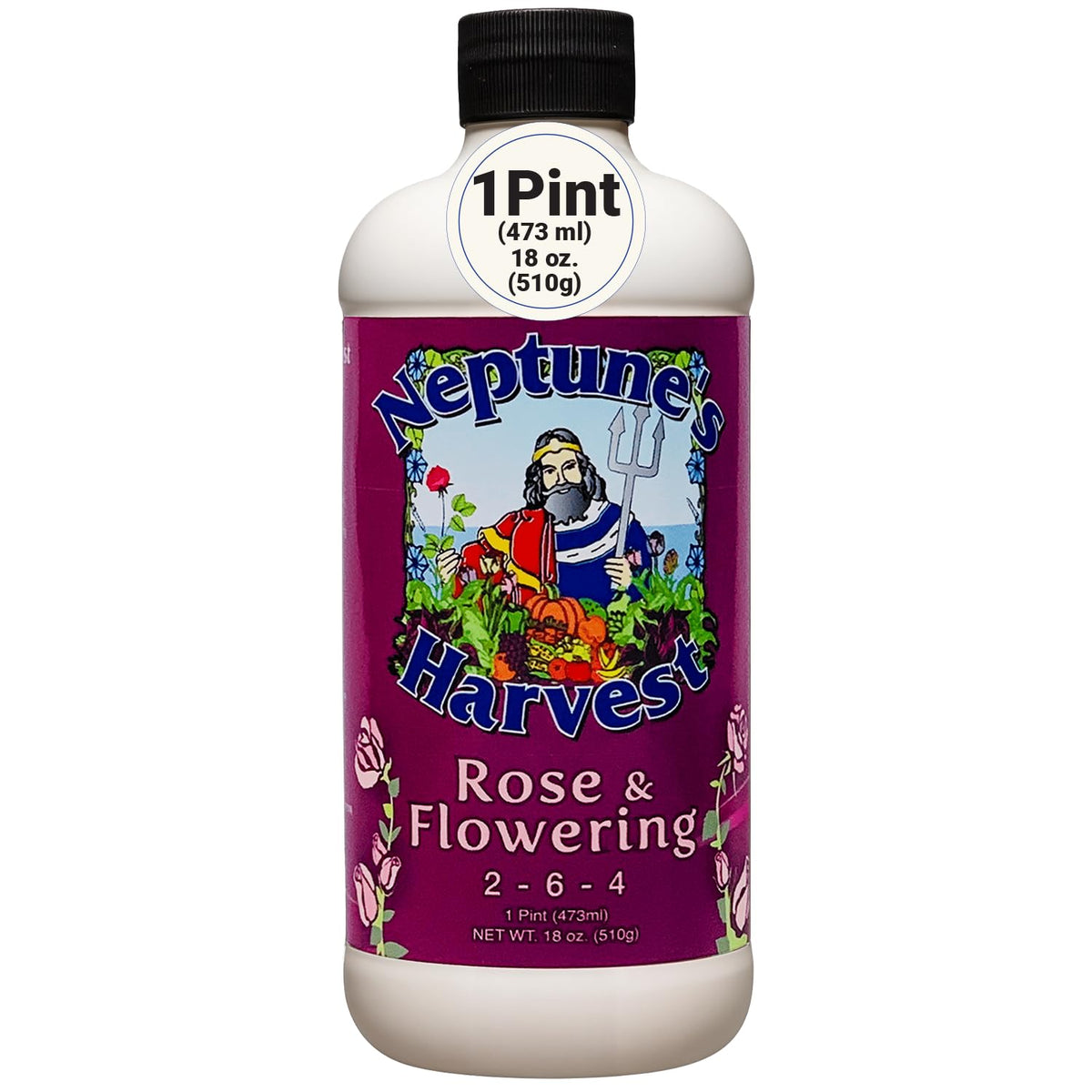 Neptune's Harvest envase frontal mostrando marca y uso para flores saludables