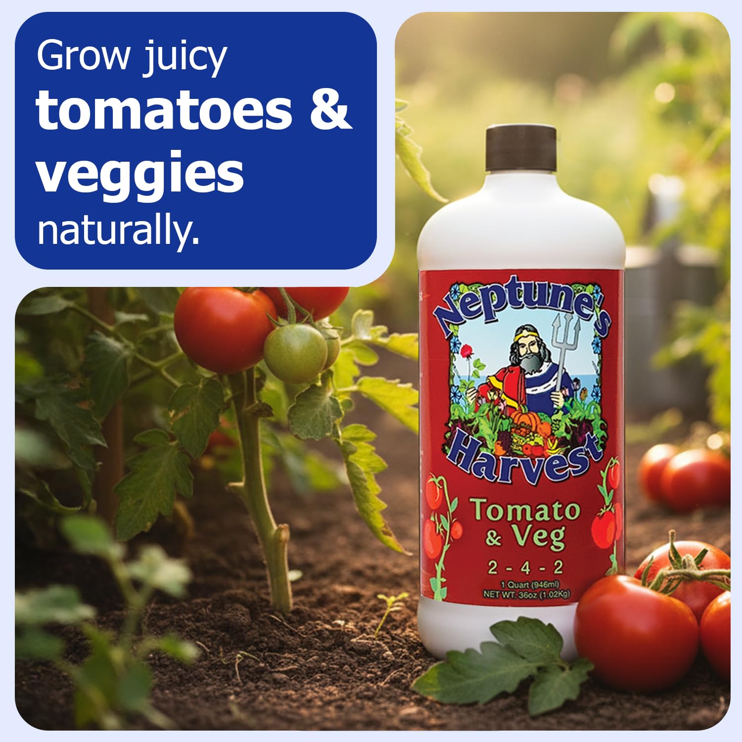 Neptune's Harvest vertido en cubo de agua para diluir, beneficio mezcla homogénea rápida