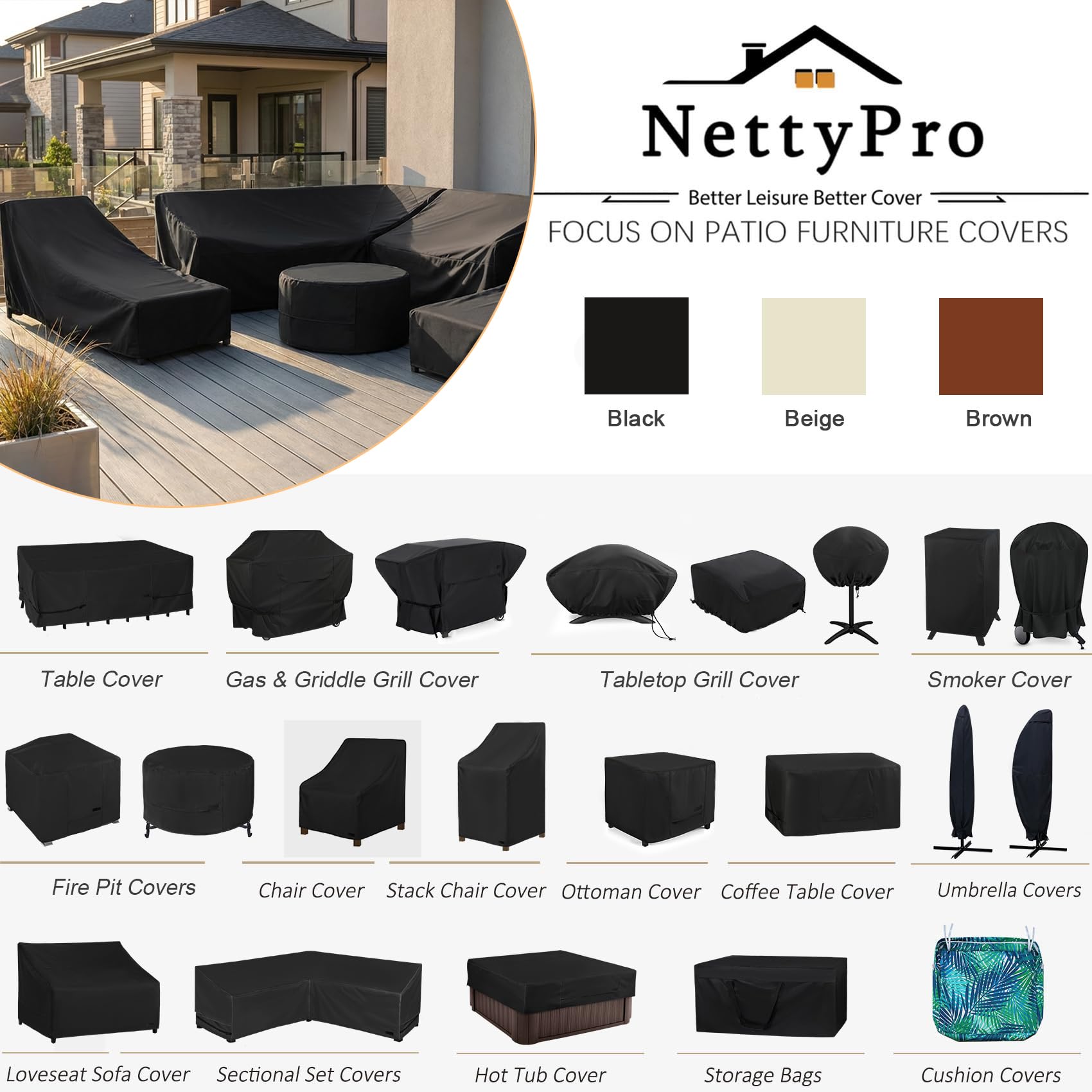 NettyPro estilo de vida en patio mostrando funda integrada y resistente