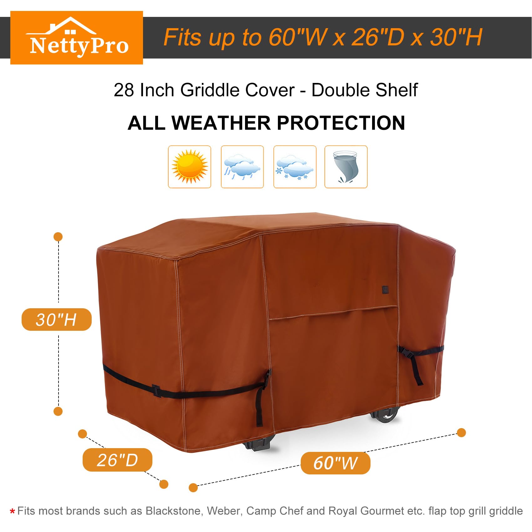 NettyPro hebillas y correas ajustables asegurando la funda contra viento