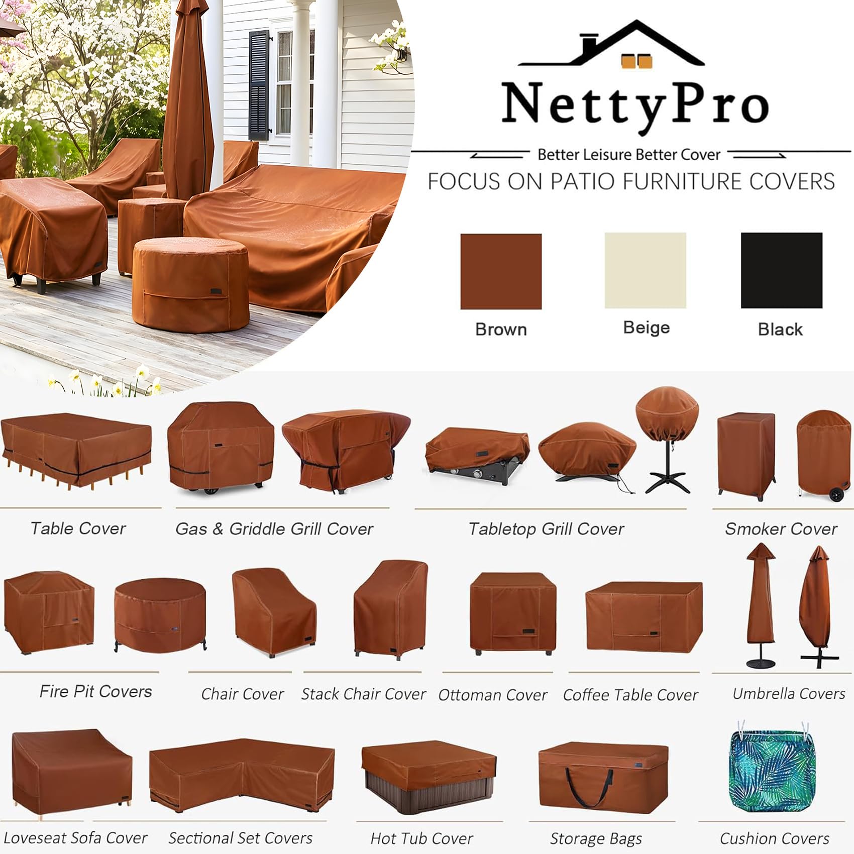 NettyPro estética marrón en jardín aporta aspecto limpio y profesional