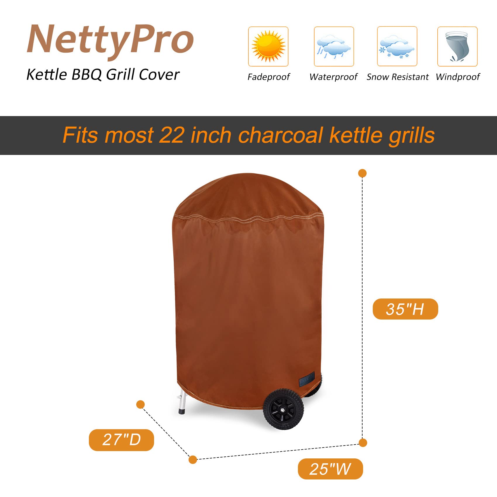 NettyPro comparación de tamaño mostrando ajuste para kettle 22 pulgadas