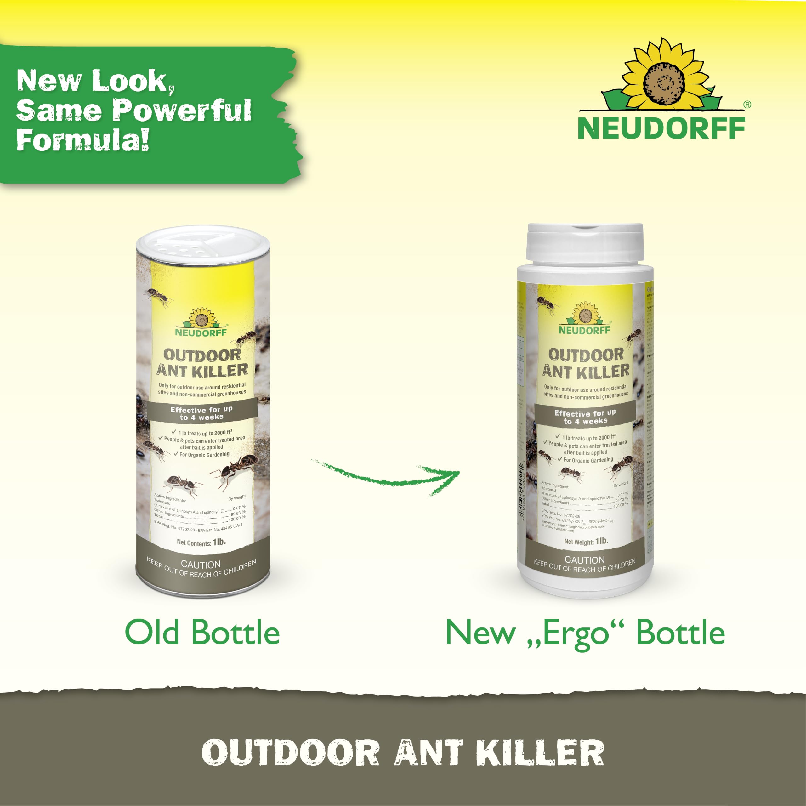 Neudorff bolsa de 1 lb junto a regla para comparar tamaño