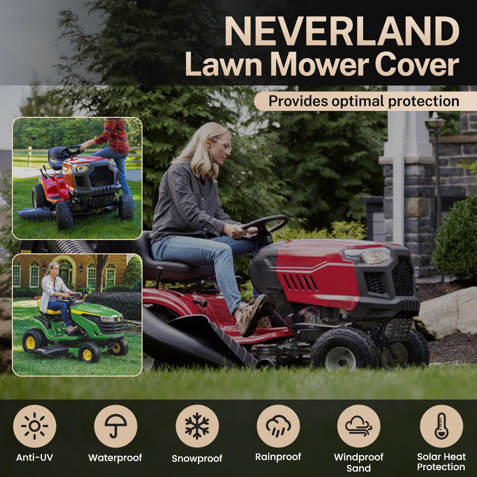 NEVERLAND funda sobre cortacésped en exterior protegiendo del clima