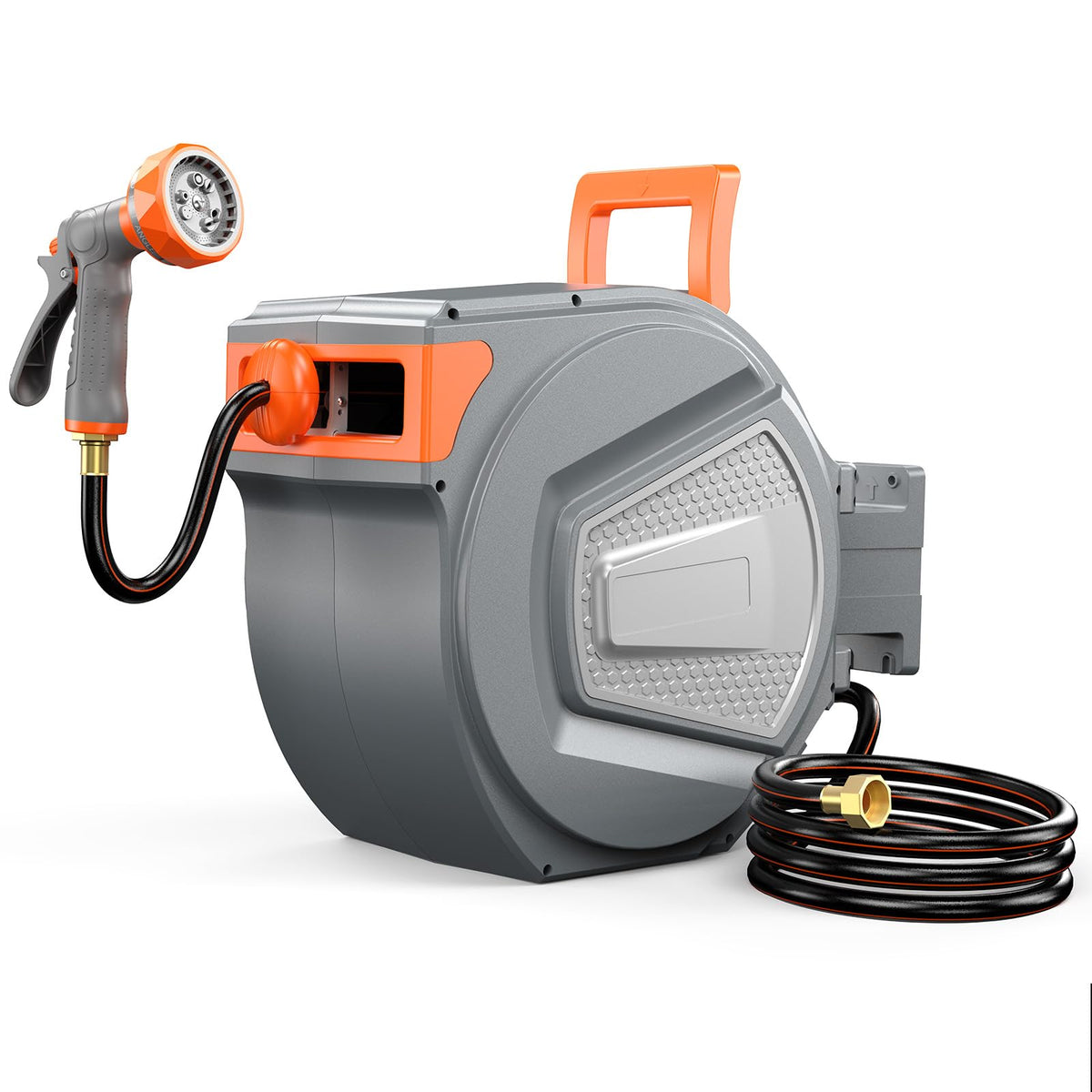 NEWBULIG carrete frontal montado en pared mostrando orden y ahorro de espacio