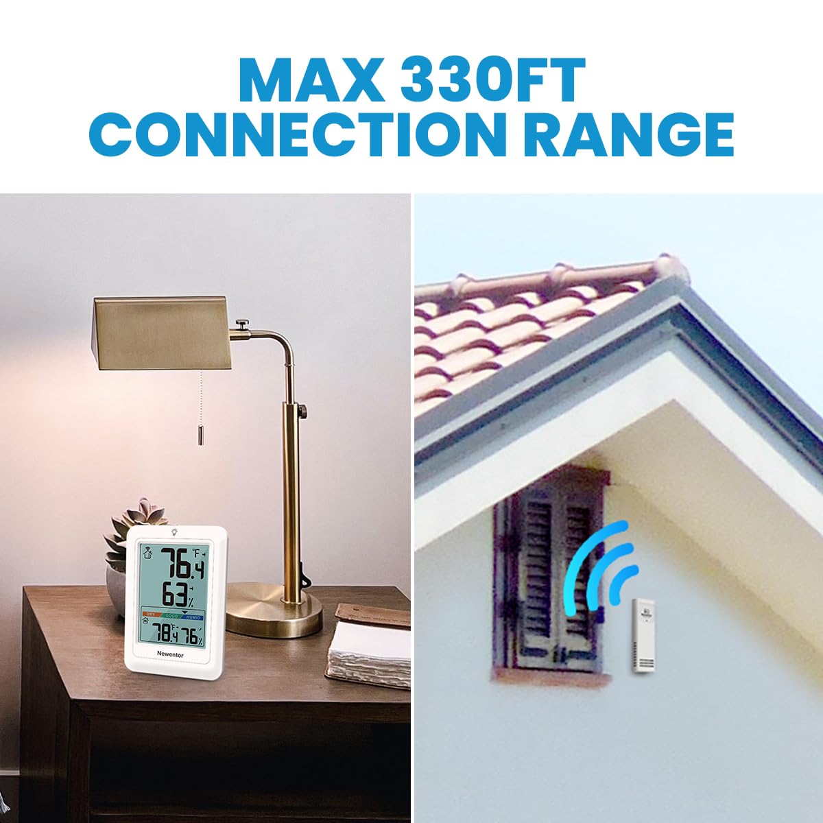 Newentor sensor remoto en exterior mostrando cobertura inalámbrica confiable