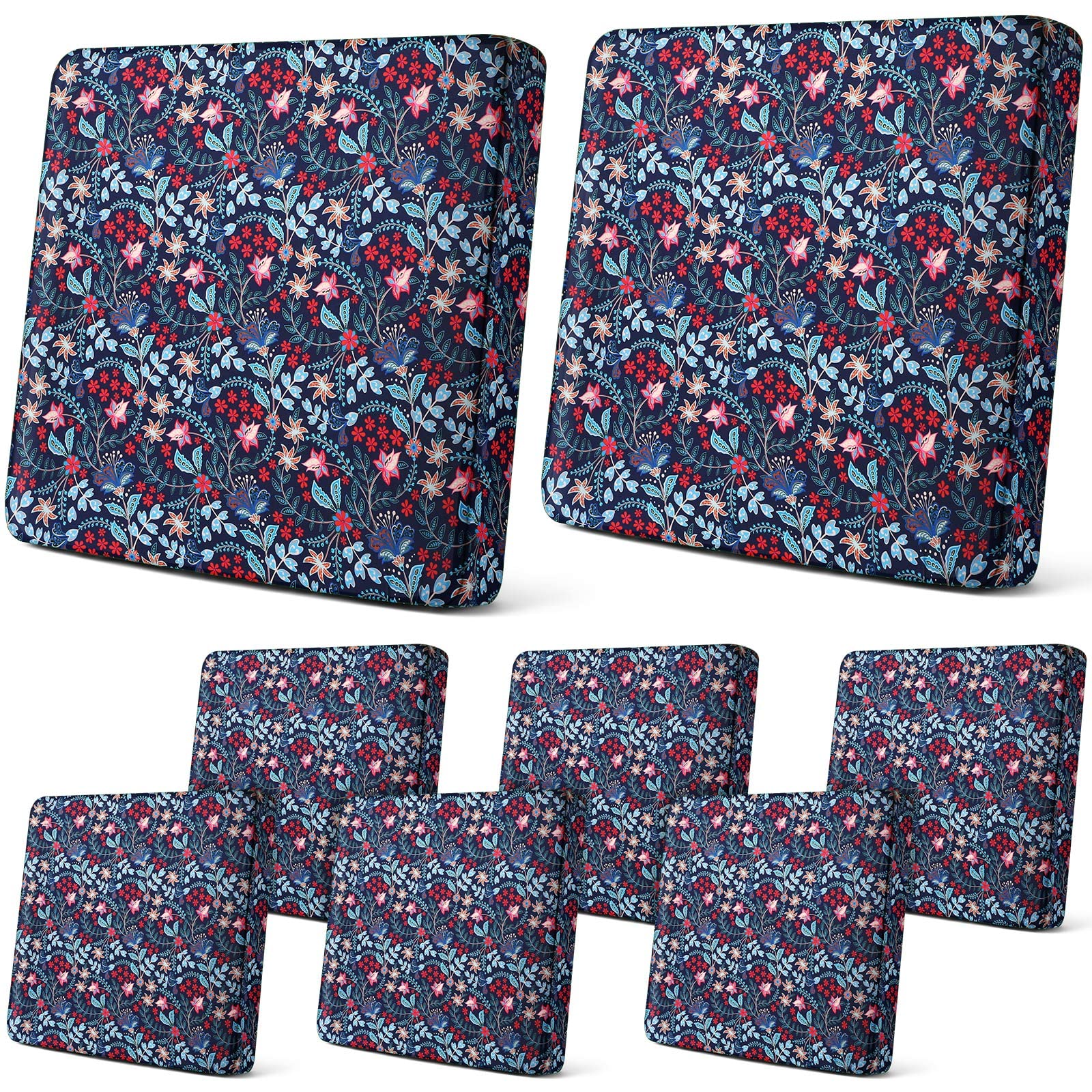 Newwiee vista frontal del paquete de 8 fundas floral retro, renueva cojines