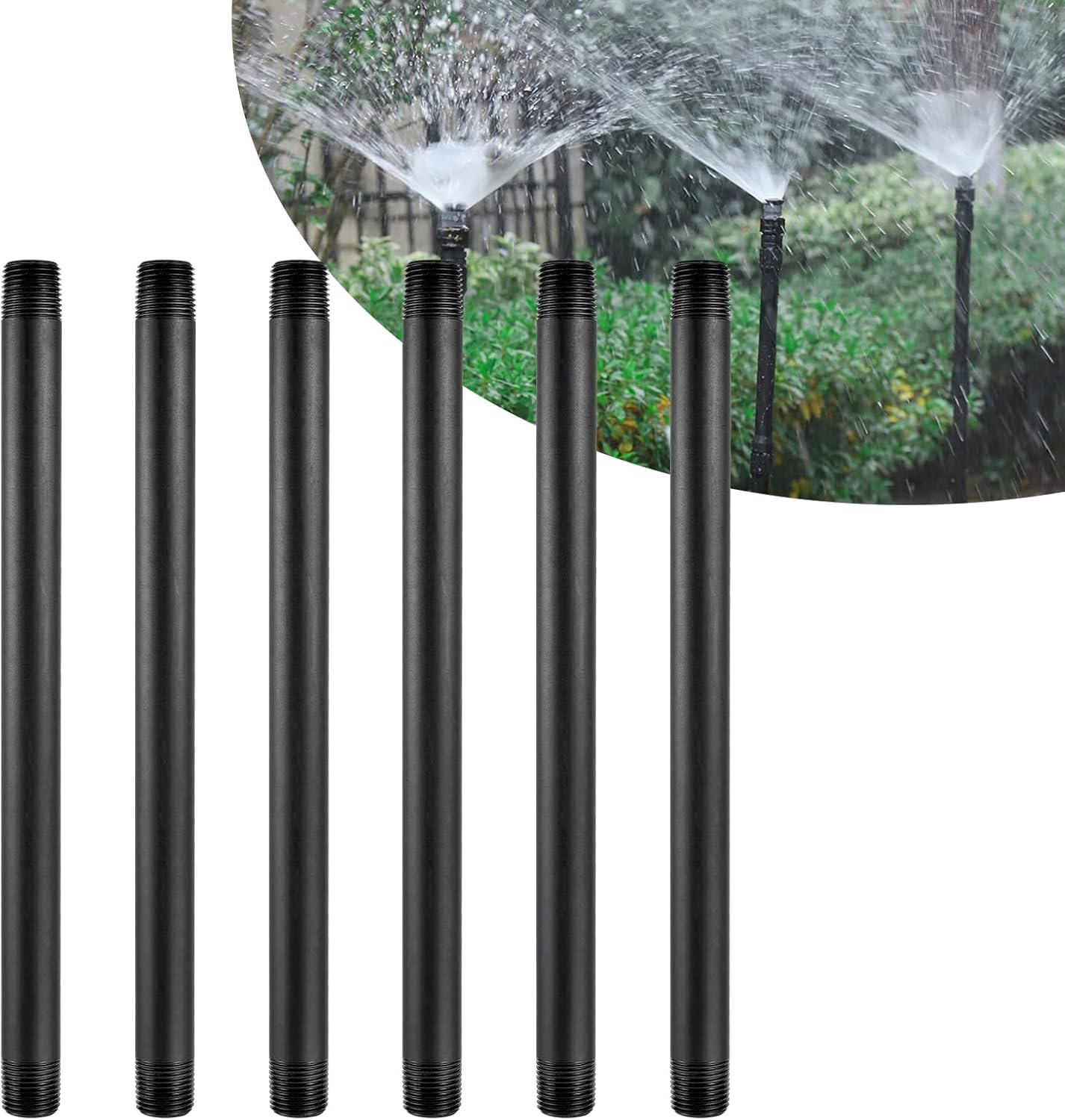 NFAMRZCAR jardín con aspersores elevados usando extensiones, riego homogéneo