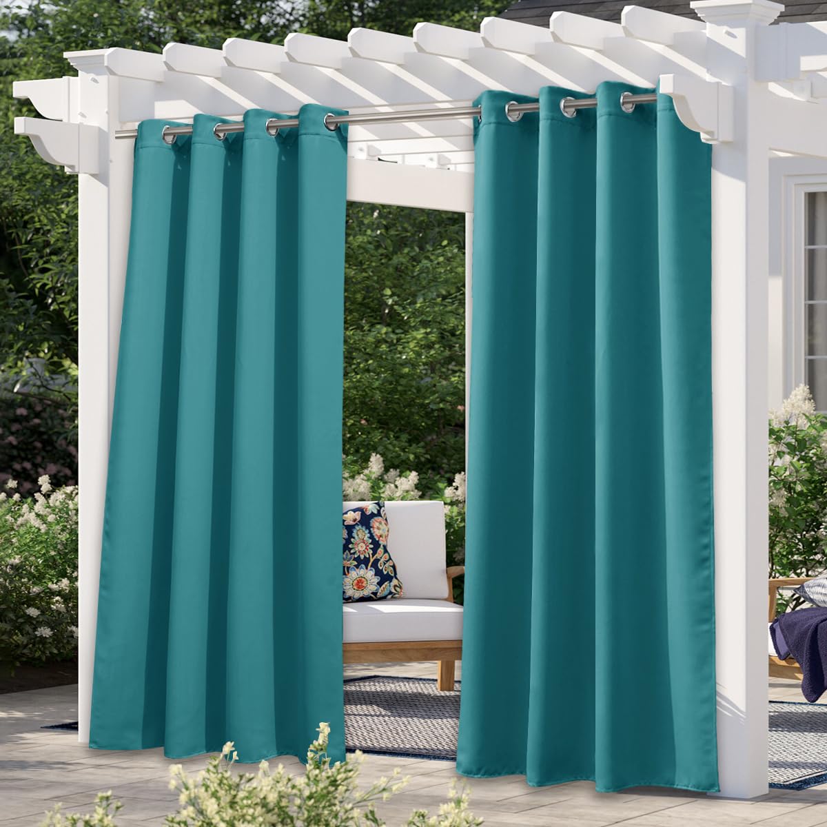 NICETOWN vista frontal del panel, acabado impermeable y color peacock teal