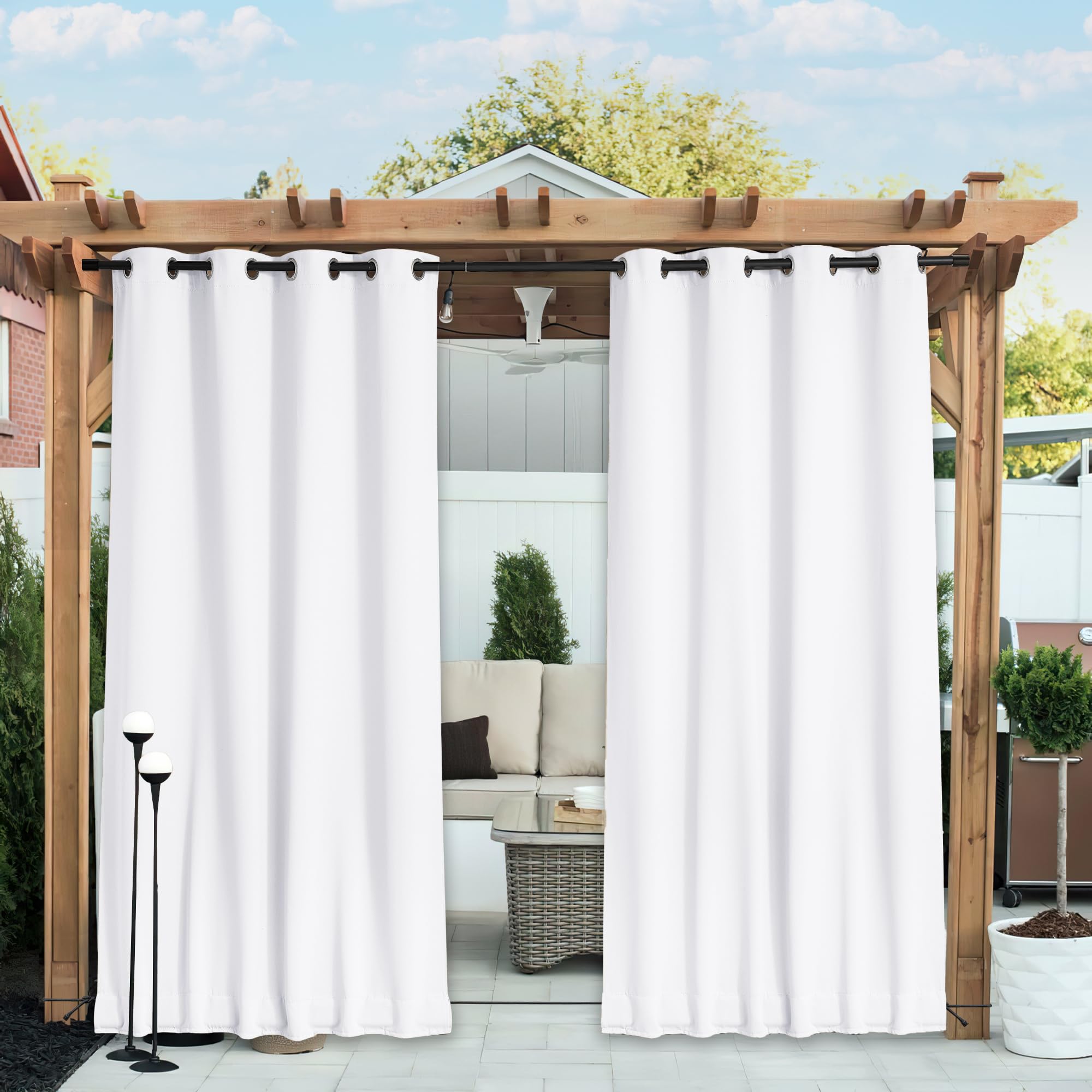 NICETOWN empaque frontal mostrando pack de dos cortinas y dimensiones claras