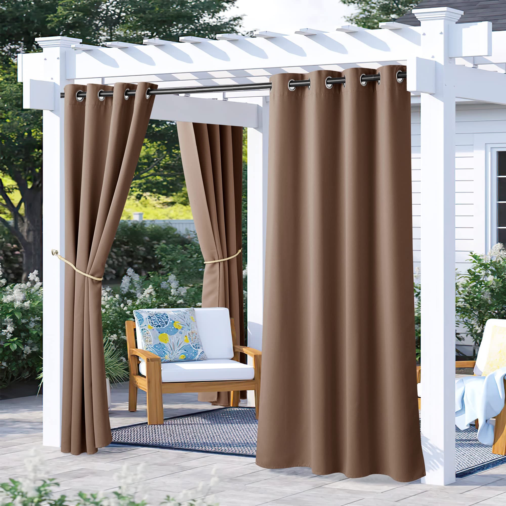 NICETOWN panel frontal exterior mostrando privacidad y color tan