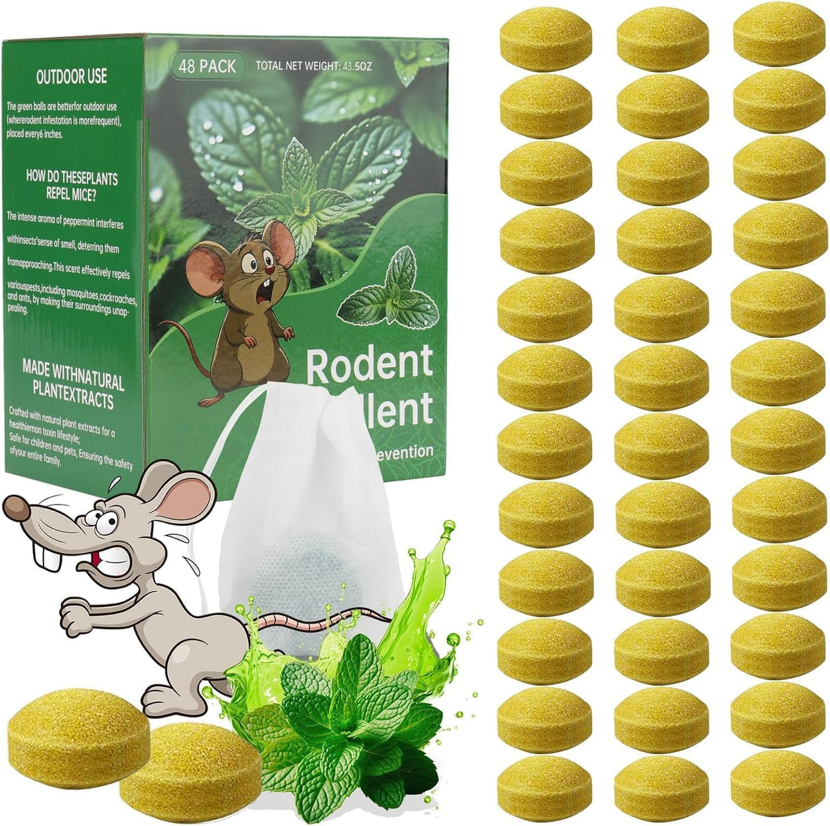 Nihasker frente del paquete de 48 bolitas, protección natural para el hogar