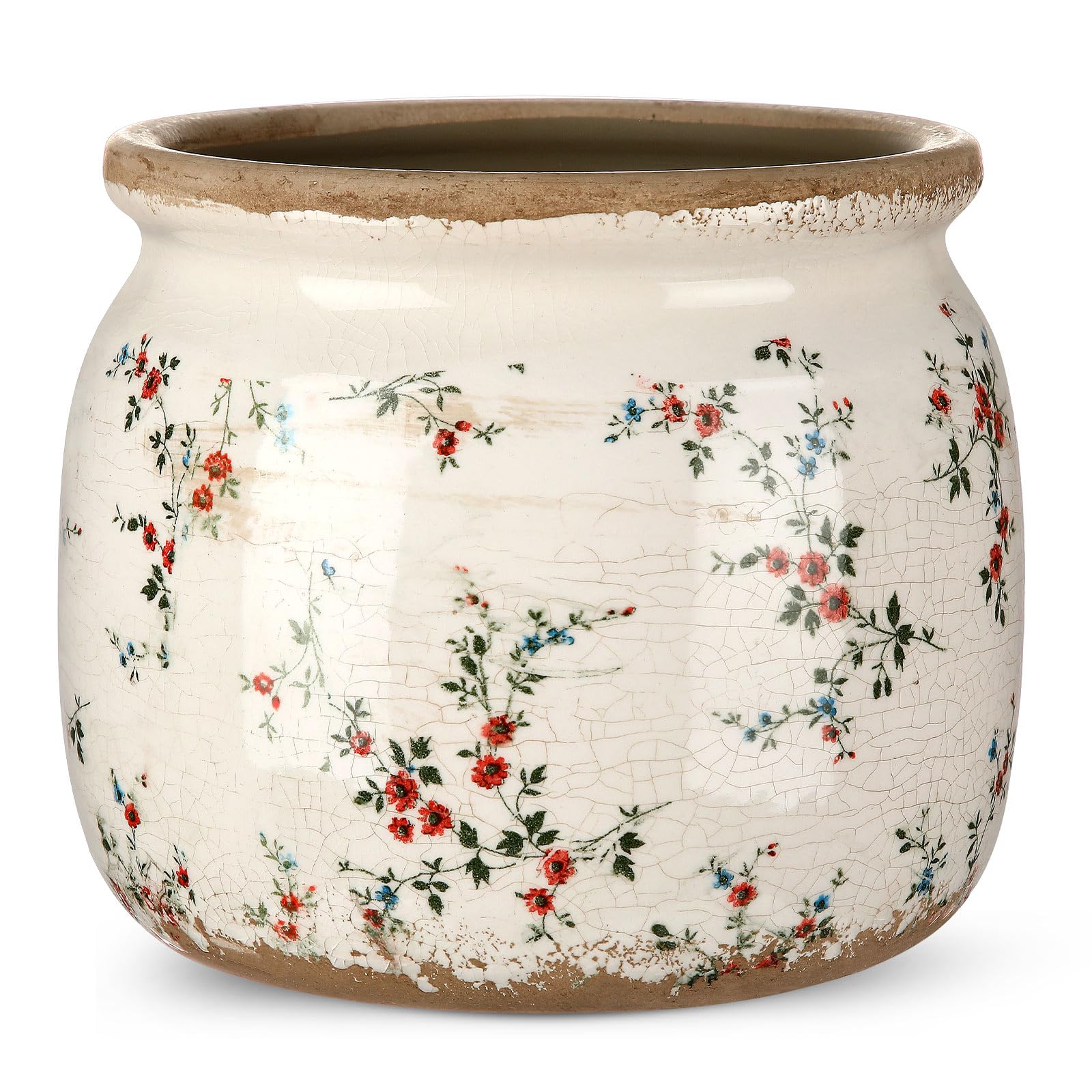 Ninehaoou maceta frontal beige con flores rojas que aporta encanto rústico