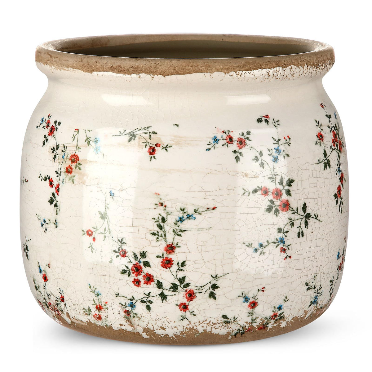 Ninehaoou maceta frontal beige con flores rojas que aporta encanto rústico