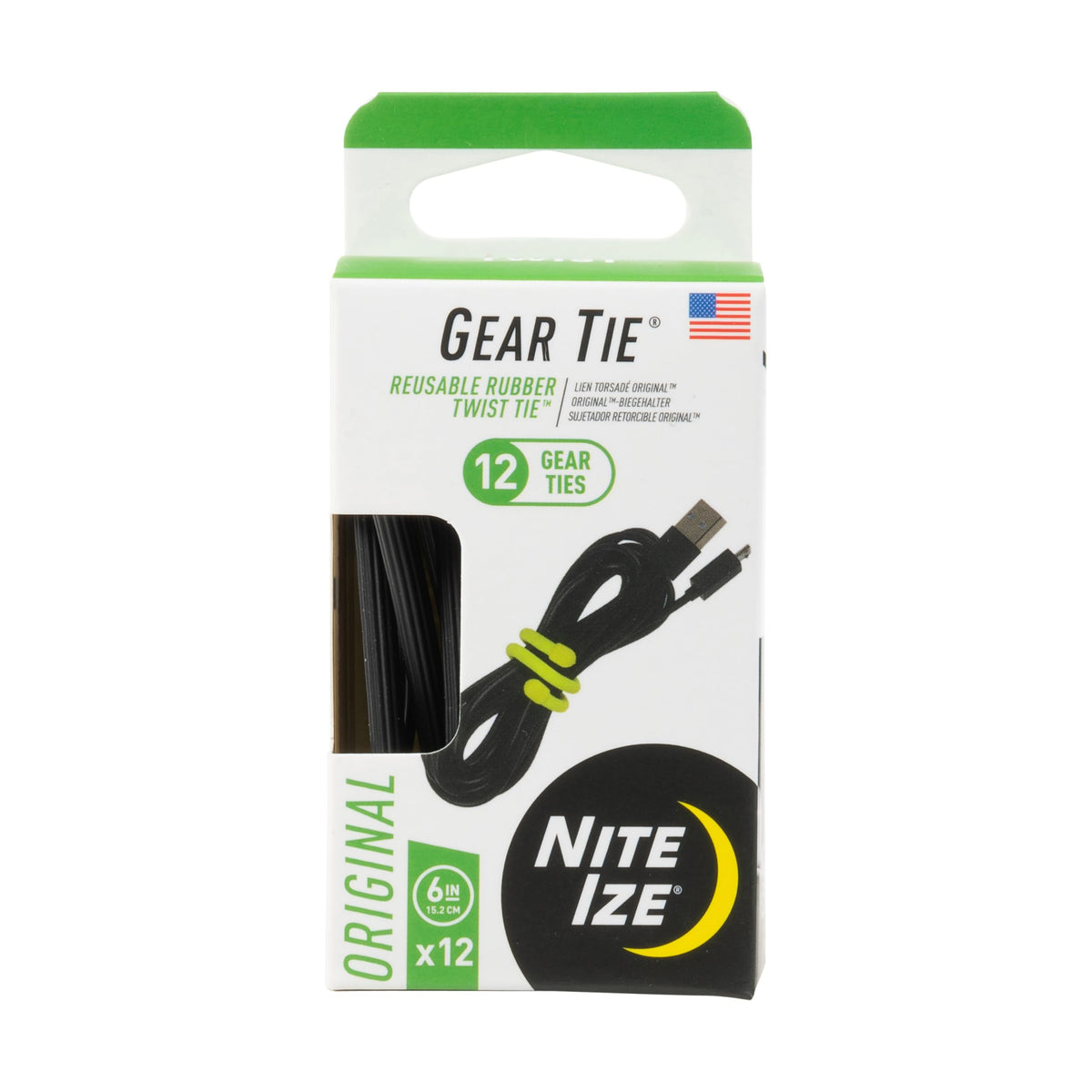 Nite Ize pack frontal de 12 Gear Ties negros, organiza y ahorra espacio