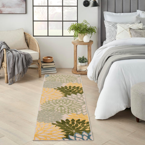 Nourison Aloha vista frontal mostrando diseño floral y colores vibrantes