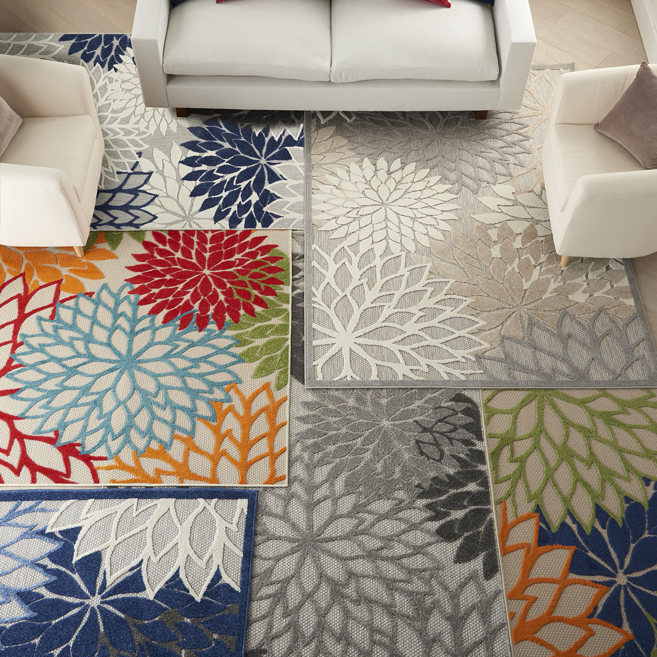 Nourison alfombra Aloha en ambiente decorado realza espacios interiores y exteriores
