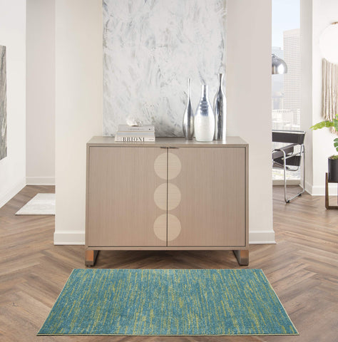 Nourison alfombra frontal azul-verde, aspecto moderno y resistente