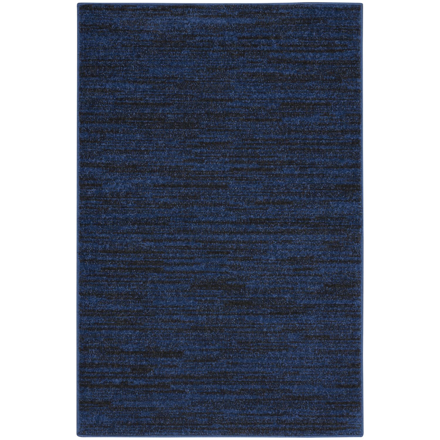 Nourison alfombra vista frontal 2' x 4' con color midnight blue, apariencia elegante y resistente