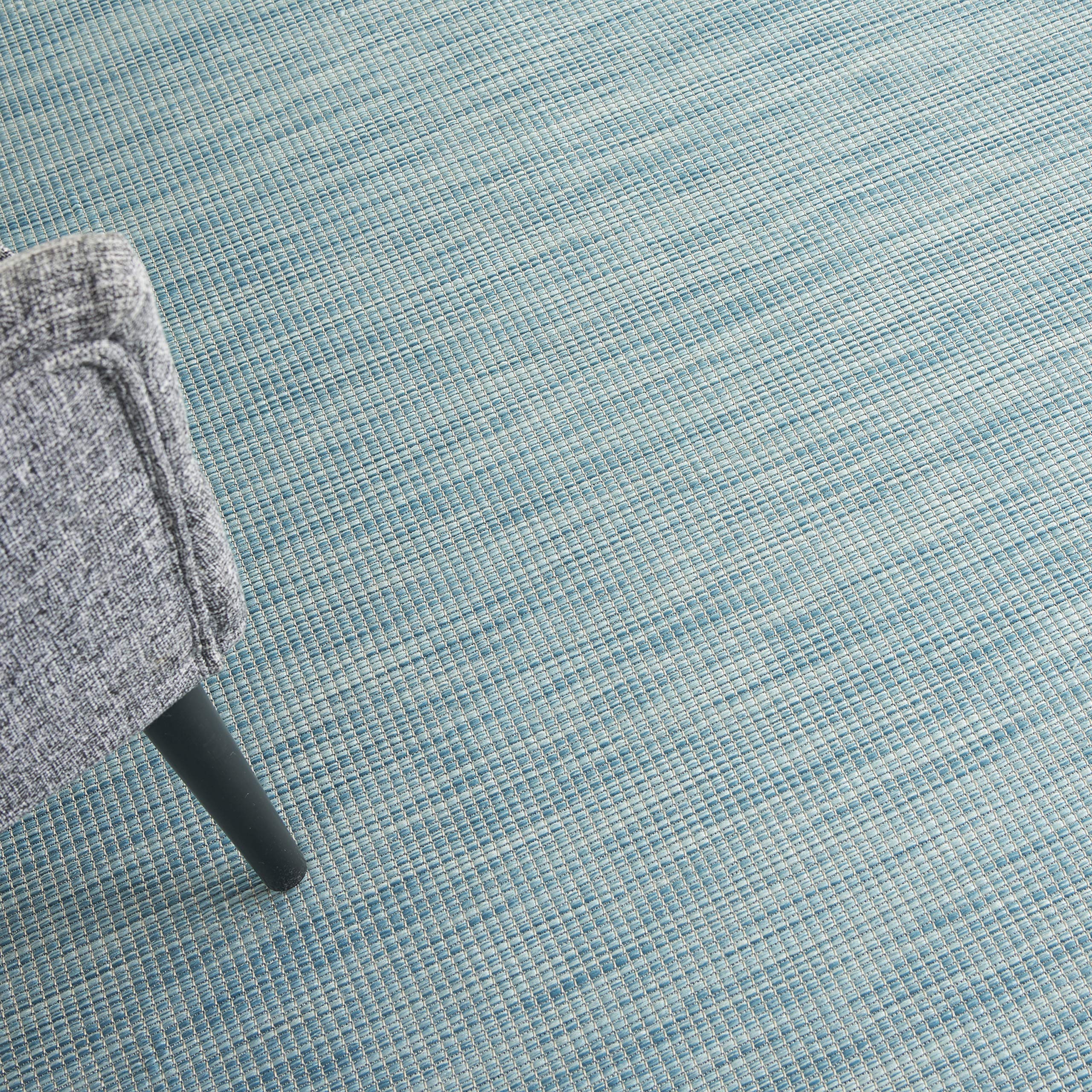 Nourison Positano Aqua primer plano de textura que resalta resistencia y tacto